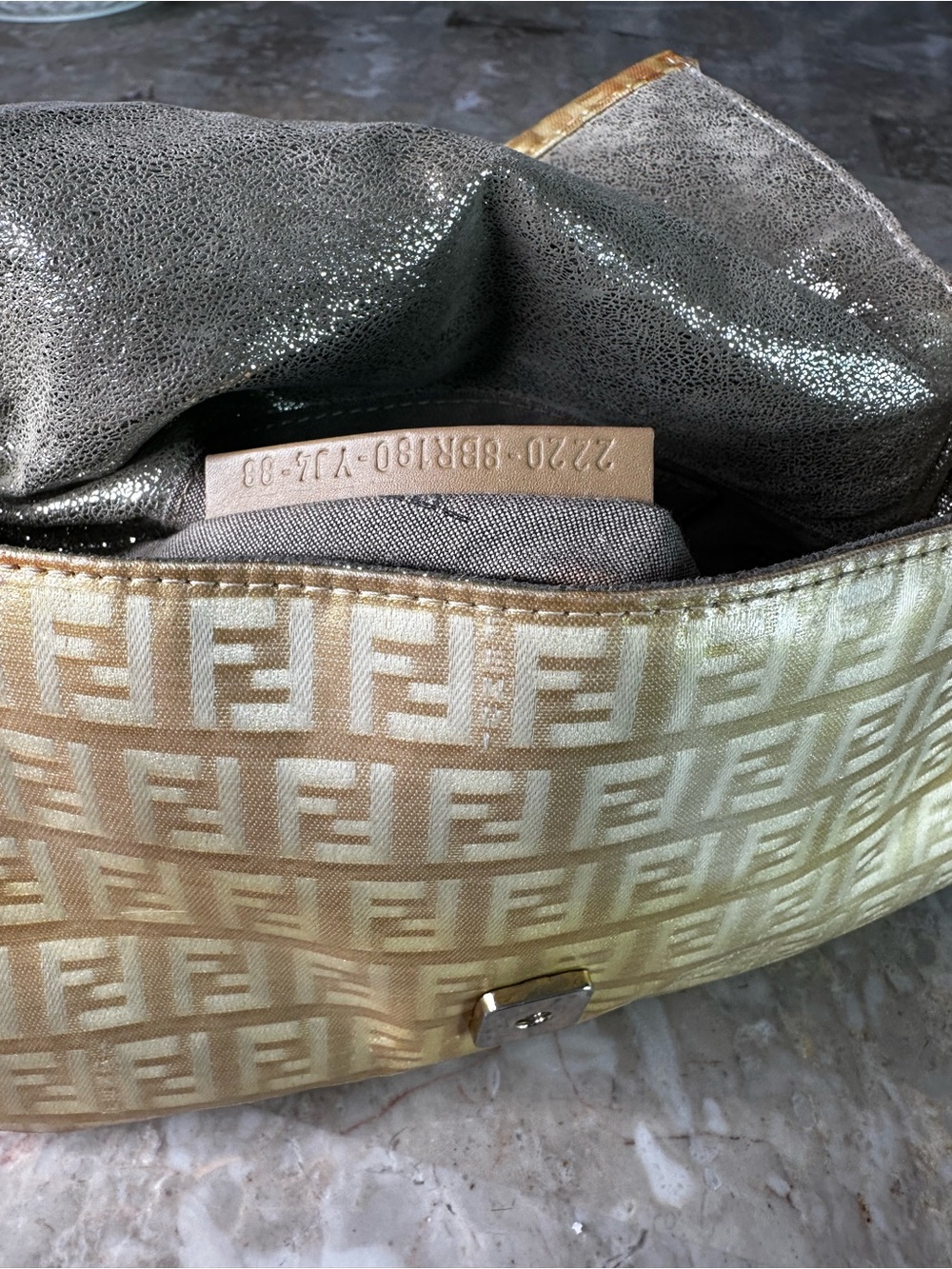 Fendi Metallic Gold Zucca Baguette Shoulder Bag with Chain Strap - Picture 10 of 12